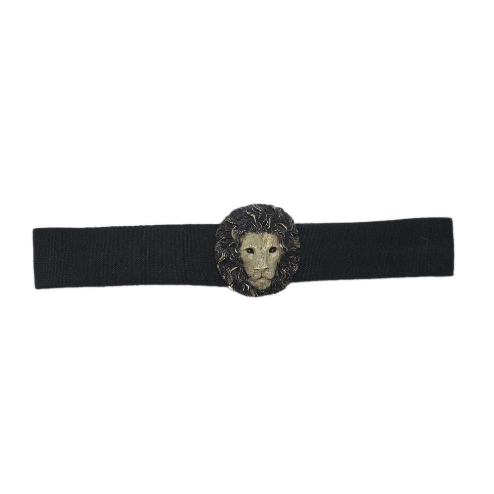 Charmant Belts Inc. Vintage Black Belt with Gold Lion Head‎ Buckle Size L 28"